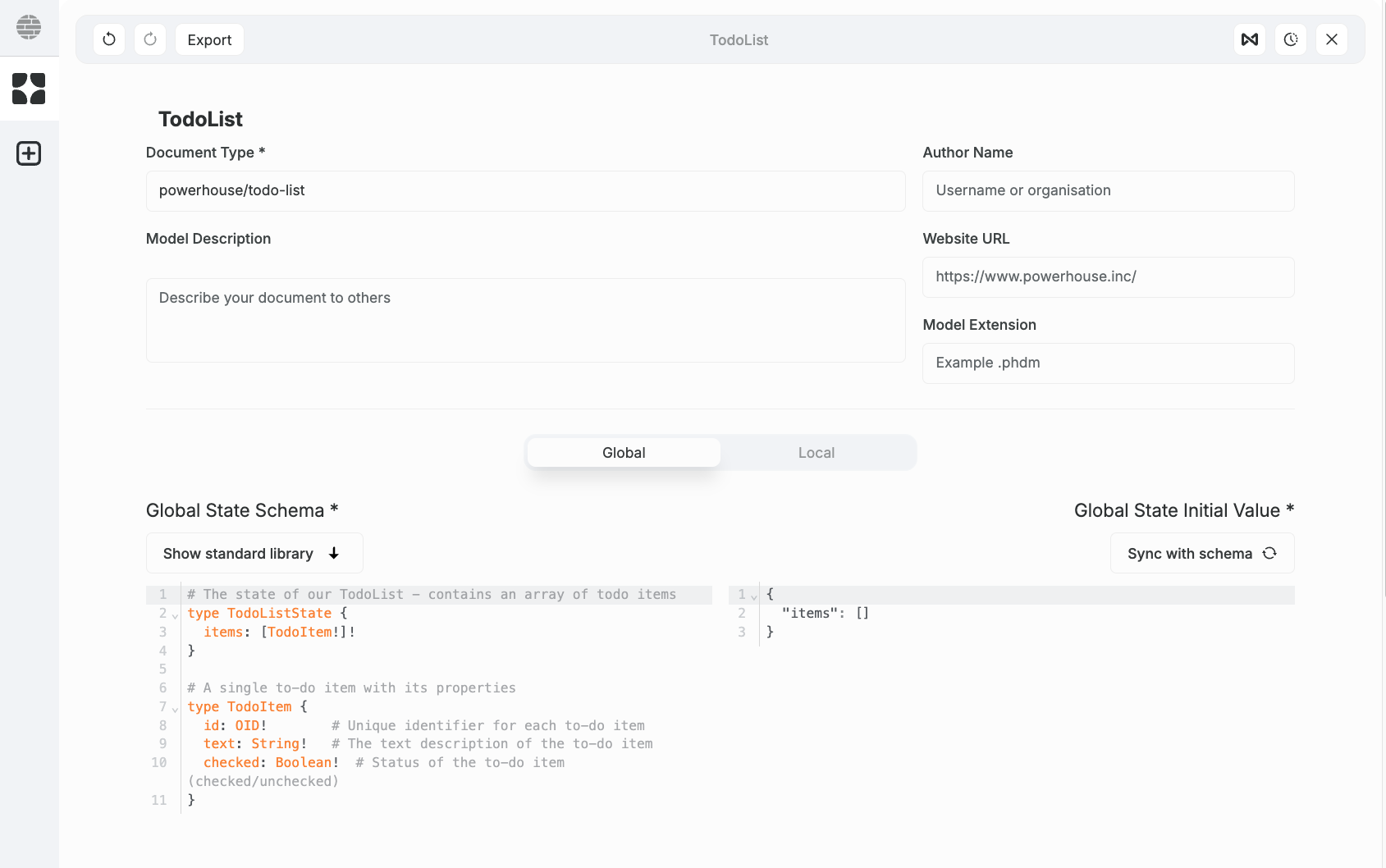 TodoList Document Model Form Metadata